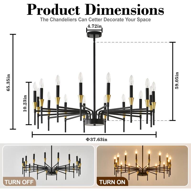 48-Inch Modern Black Farmhouse Chandelier，16-Light Industrial Round Hanging Light Fixture