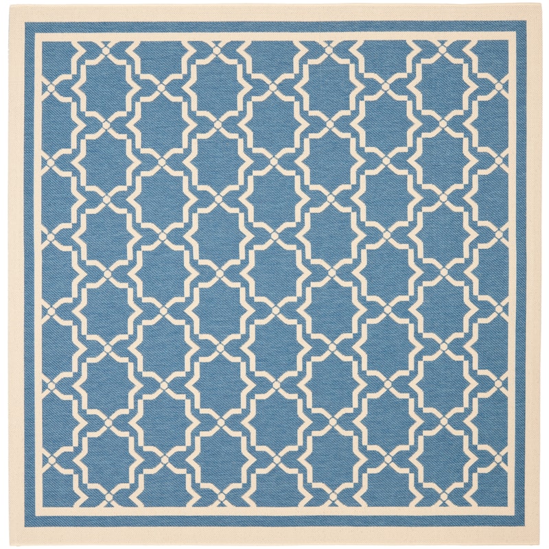 SAFAVIEH Courtyard Gulsin Indoor/ Outdoor Waterproof Patio Backyard Rug - 6'7" Square - Blue/Beige