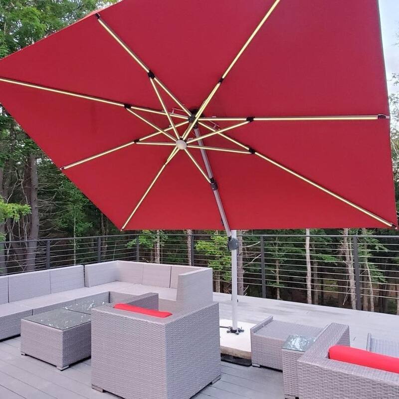 PURPLE LEAF 9/10/11 ft Square 09x12 ft Rectangle Double Top LED Patio Cantilever Umbrella with Base