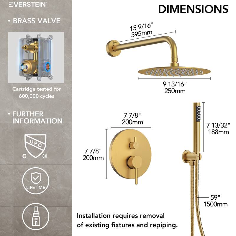 Pressure Balance Shower System with 10" Rainfall Shower Faucet and Handheld Shower Spray
