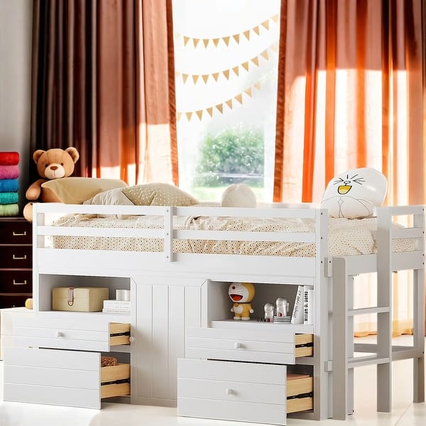 slide 2 of 37, Twin Size Loft Bed With Storage Space, Easy Assembly White