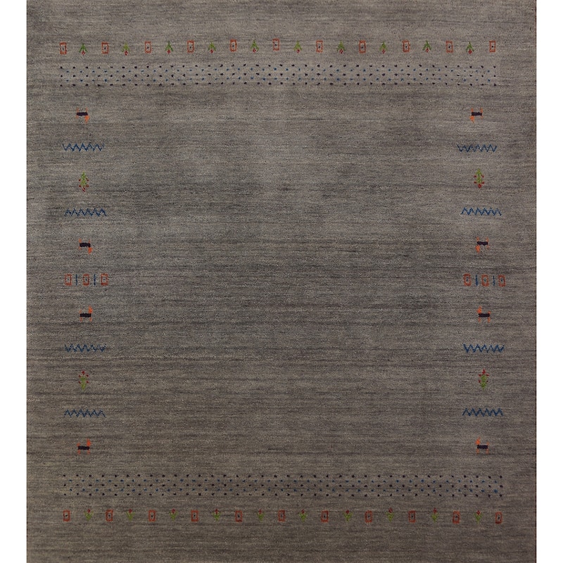 Tribal Gray Gabbeh Square Area Rug Handmade Wool Carpet - 6'6"x 6'7"