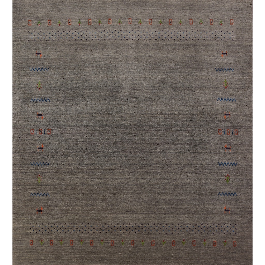 Tribal Gray Gabbeh Square Area Rug Handmade Wool Carpet - 6'6"x 6'7"