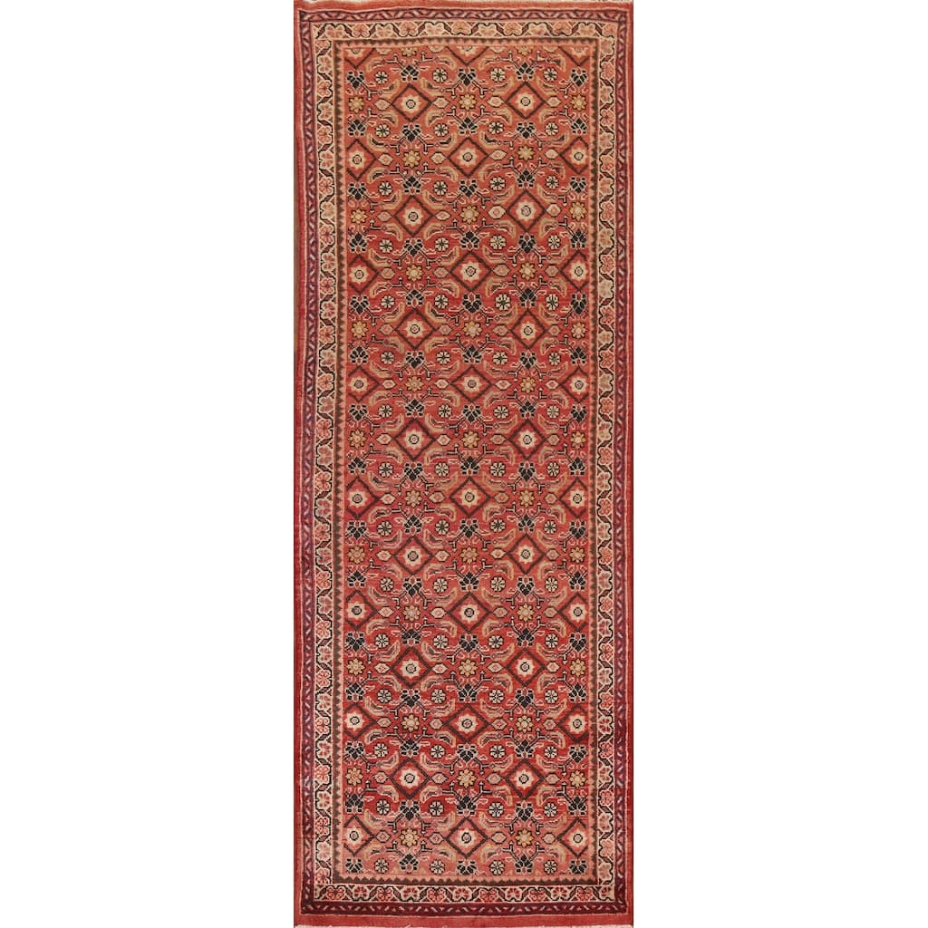 Hand Knotted Oriental 100% Wool Carpet Traditional All-Over Red Mahal Runner Rug - 10' 3'' X 3' 5''