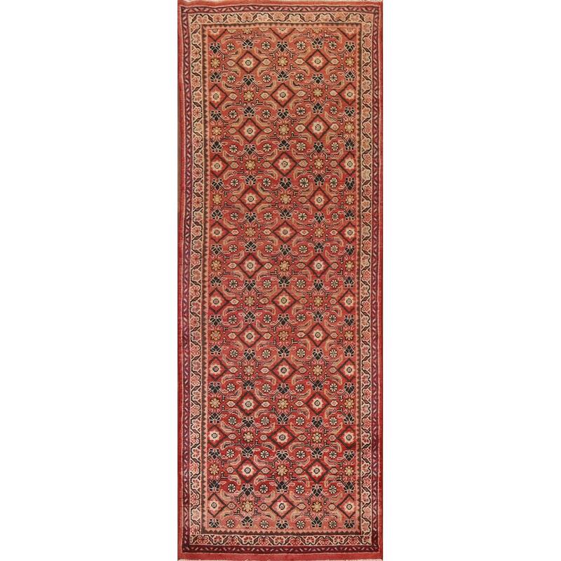 Hand Knotted Oriental 100% Wool Carpet Traditional All-Over Red Mahal Runner Rug - 10' 3'' X 3' 5''