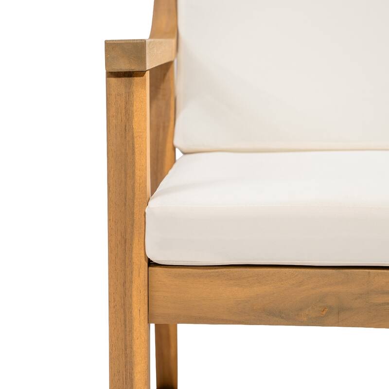 Round Patio Dining Table Set for 6 with Umbrella Hole Durable Acacia Wood Outdoor Furniture