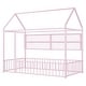 preview thumbnail 40 of 70, Metal House Bed with Metal Grid and Storage Shelves, Twin/Full Size Floor Montessori Bed with Roof Frame and Fence Guardrails