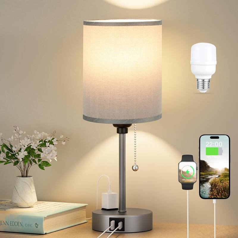 Small Bedside Table lamp for Bedroom - 3 Color Temperatures - Grey-Grey