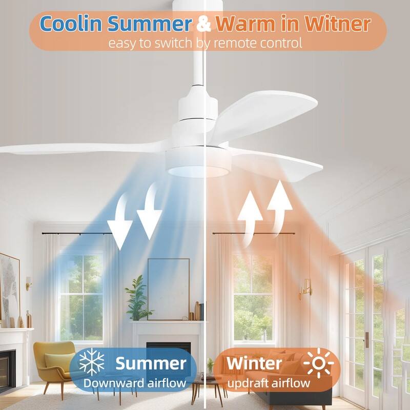 48/52 in. Modern Ceiling Fans with LED Light,Quiet/Reversible DC Motor, Flush Mount or Downrod, in White/Silver/Black
