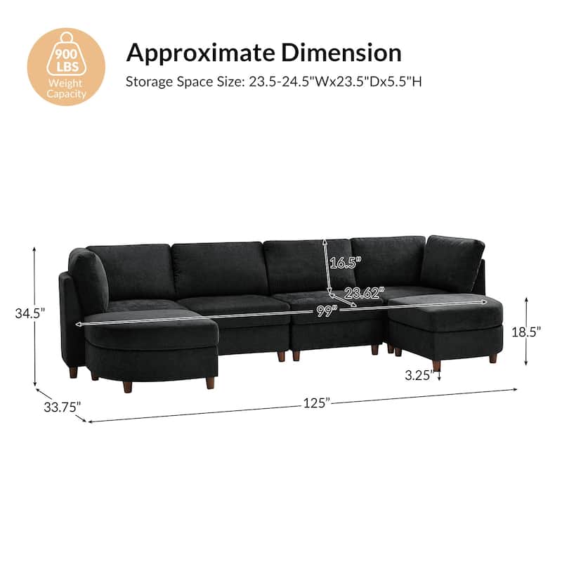 Mattia 125" Modern Under-seat Storage Sectional Sofa with Round Table and Solid Wood Legs by HULALA HOME