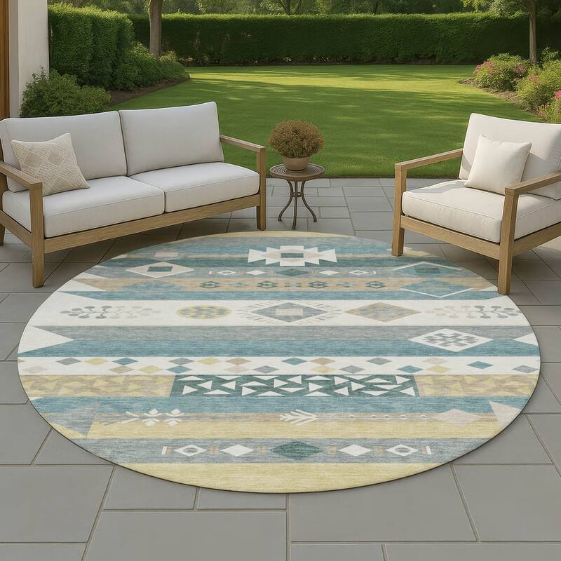 Machine Washable Indoor/ Outdoor Global Tuca Chantille Rug - Ivory - 8' x 8'