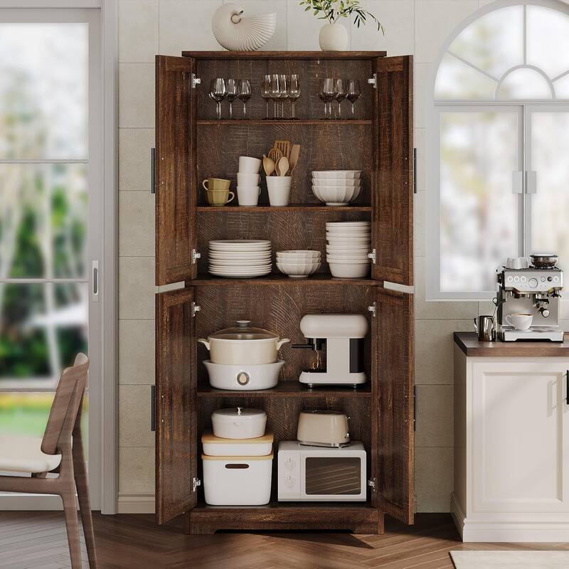 70" Tall Kitchen Pantry Cabinet with 4 Doors and 3 Adjustable Shelves