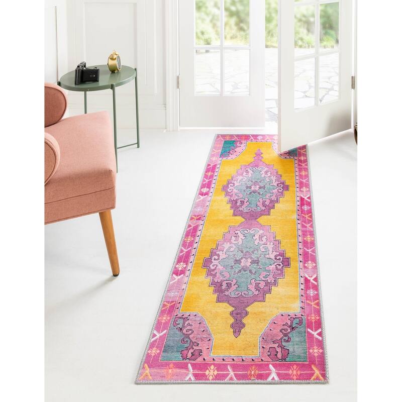 Traditional Rine Collection Area Rug - 2'6"x10' - Yellow
