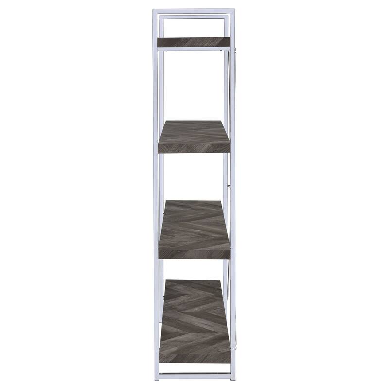 Grimma 63-inch 4-shelf Bookshelf Rustic Grey and Chrome - 47.25" x 14.00" x 62.50"