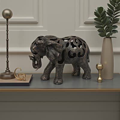 Lizza Elephant Tabletop Decor, Detailed Cut Out Bronze Resin, 17 Inch