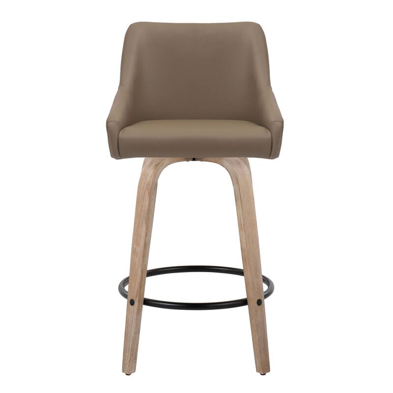 The Gray Barn Hadley 26" Fixed-Height Upholstered Counter Stool with Bent Wood Legs & Round Footrest (Set of 2)