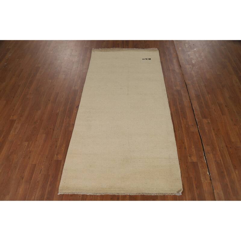 Solid Gabbeh Oriental Rug Hand-Knotted Wool Carpet - 3'7"x 7'3"