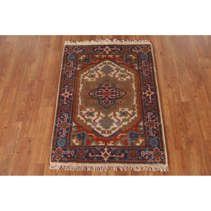 Geometric Beige Heriz Serapi Oriental Area Rug Handmade Wool Carpet - 2'0"x 3'0"