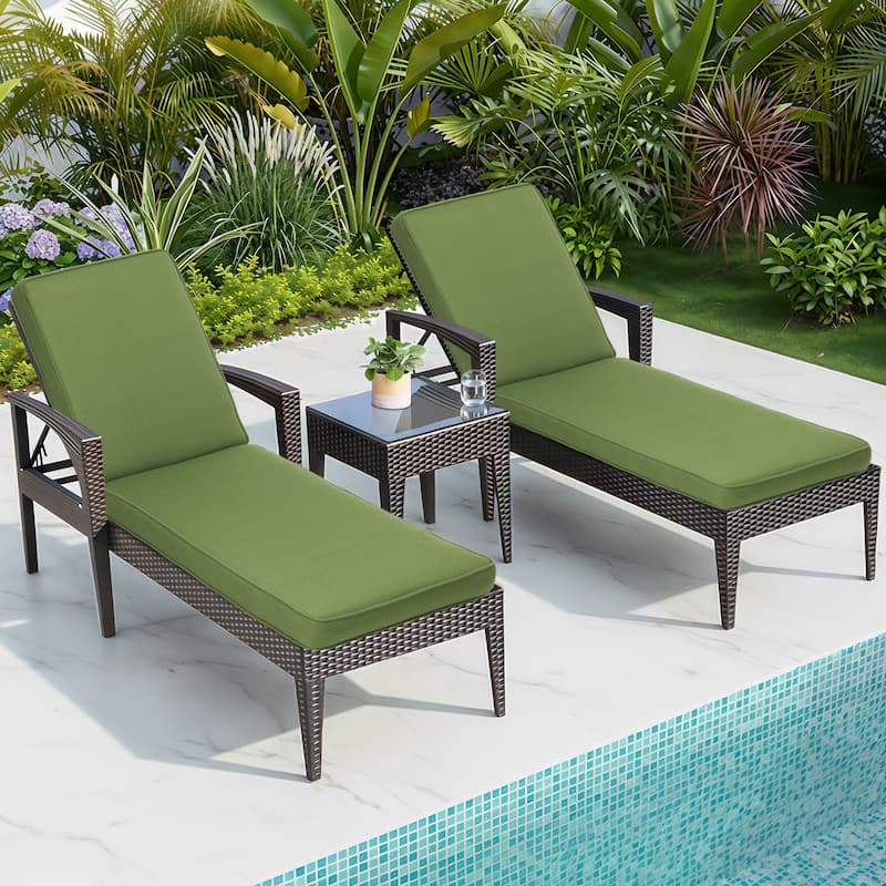 Aoodor Patio Chaise Lounger Cushions Set of 2, Olefin Fabric, Water-Resistant, 72x21x3 Inches(Only Cushions) - Green