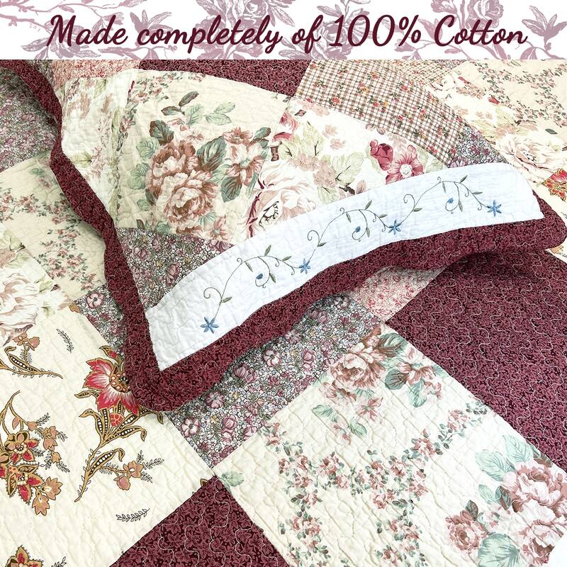 Cozy Line Georgia Burgundy Cotton Patchwork 3-piece Quilt Bedding Set