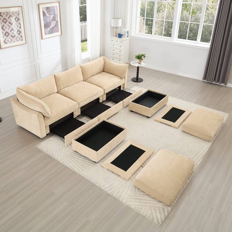 Oversized U Shape Modular Deep Seat Sofa Couch w/ Storage & 2 Ottomans