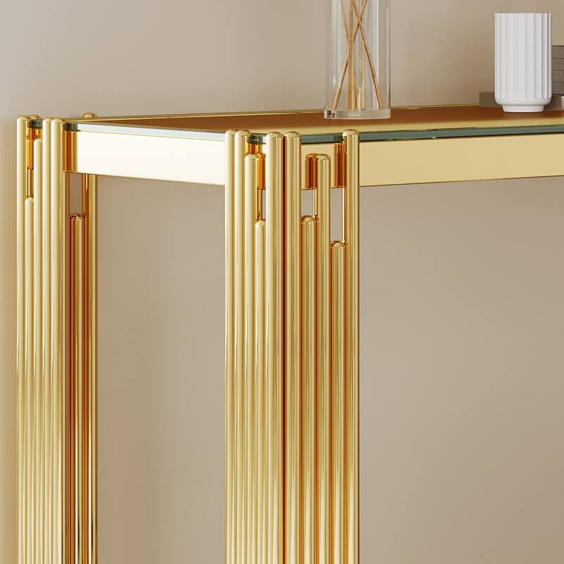 47.24"Metal Console Table with Two-Tier Design and Stainless Steel Frame