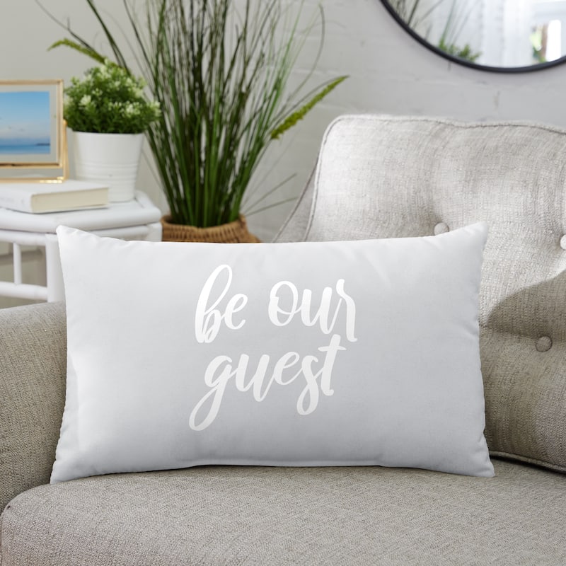 Indoor Single Embroidered Pillow - "Be Our Guest" - Grey