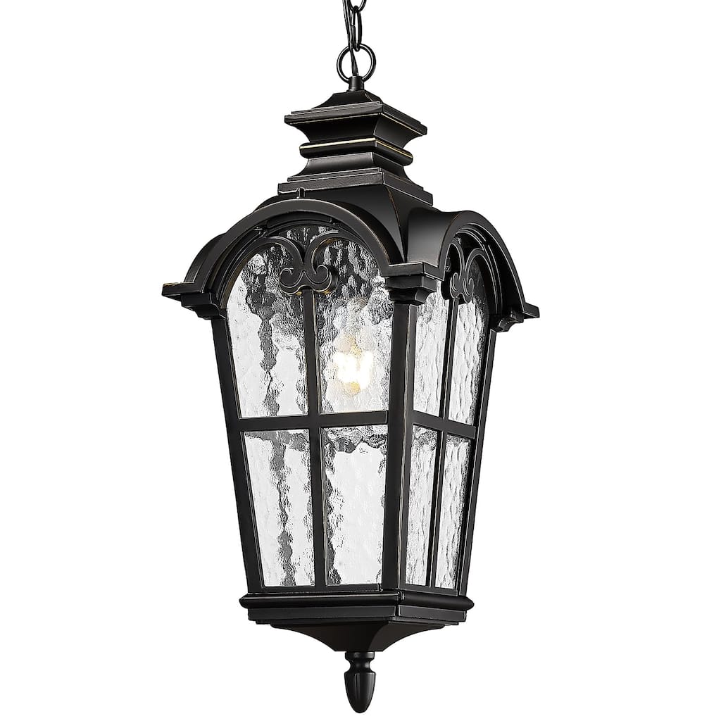 21 Inch Outdoor Pendant Light with Water Glass Shade