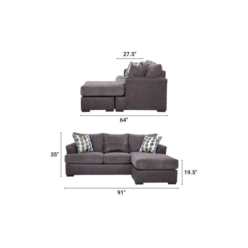 American Furniture Classics Model Modern Sofa with Chaise in Dark Gray and Black Vegan Leather