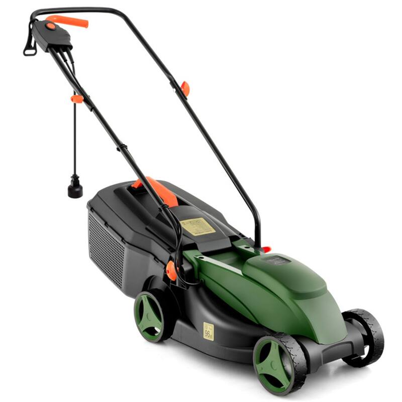 10-AMP Electric Lawn Mower with 13" Cutting Width, Adjustable Heights & 25L Grass Collection Box - 45" x 16" x 35" - Green/Black