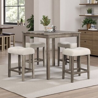 5-Piece Transitional Counter Dining Set 36" Square with 4 Tufted Stools ...