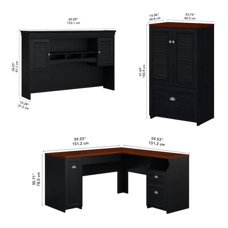 Fairview 60W Desk with Hutch and Storage Cabinet by Bush Furniture