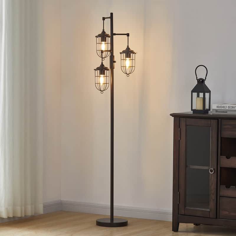 KAWOTI 67.75 inch 3-Light Farmhouse Floor Lamp (Bronze)