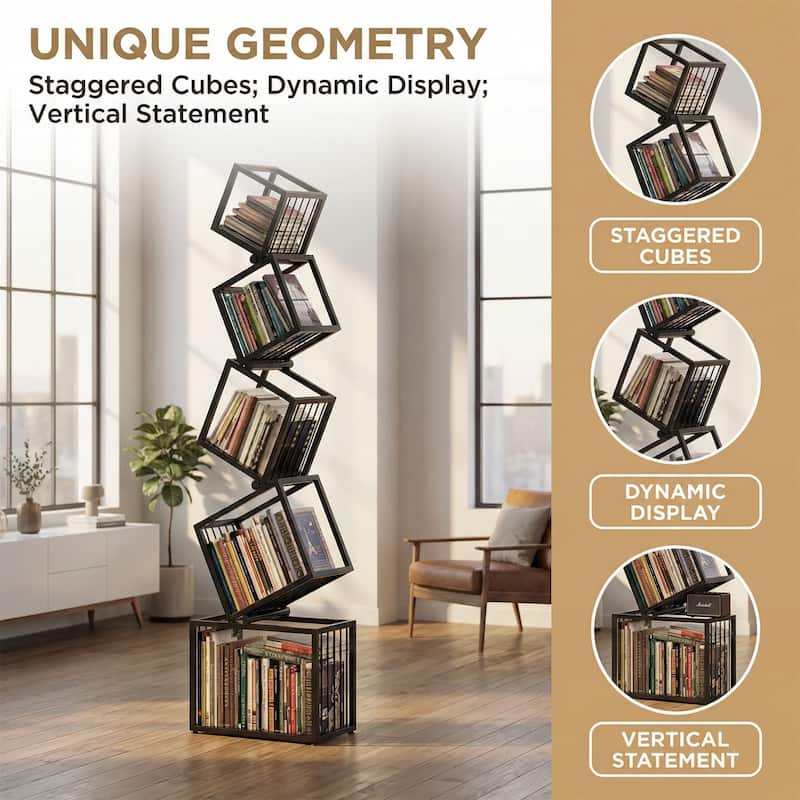 Modern Corner Bookshelf, Asymmetric Iron Display Stand