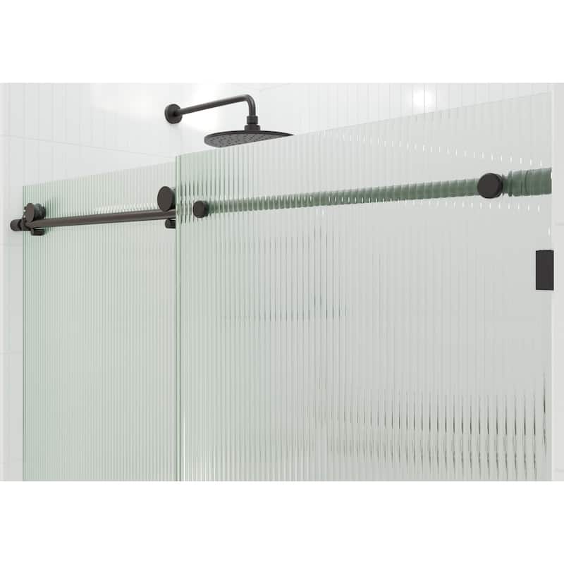 Galaxy 60 in. x 60 in. Fully Frameless Fluted Glass Sliding Bathtub Doors - Righthand