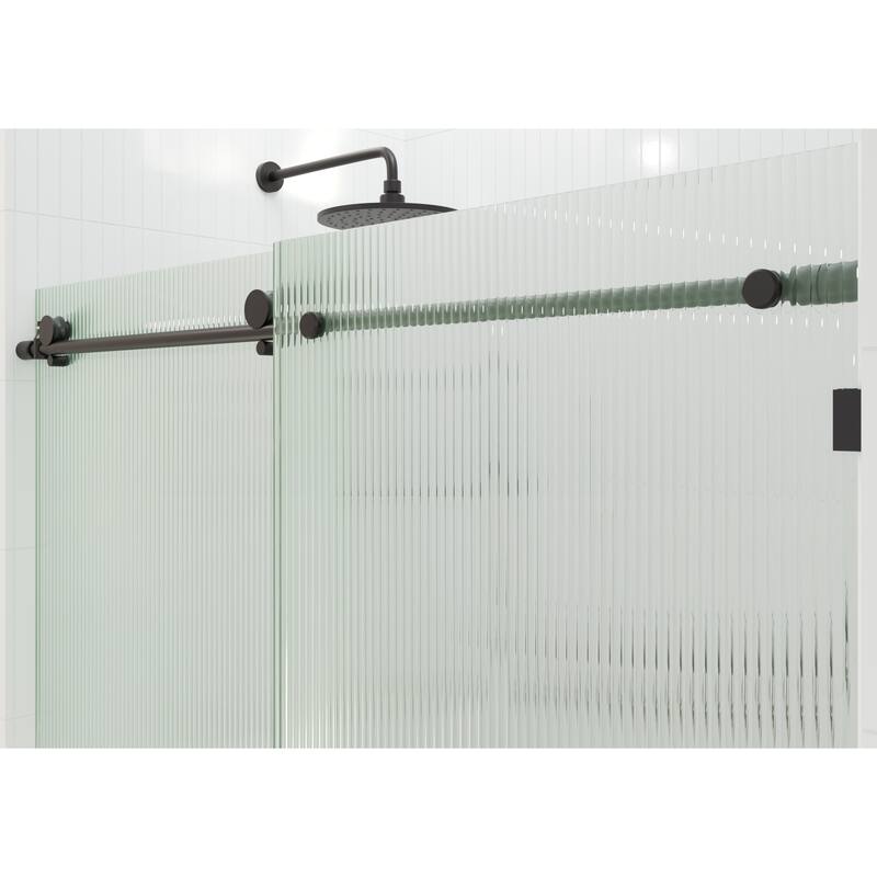 Galaxy 60 in. x 78 in. Fully Frameless Fluted Glass Sliding Shower Doors - Righthand
