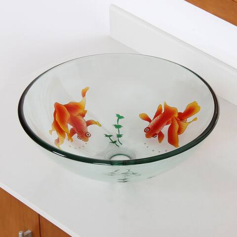 ELITE Bathroom Koi Fish Style Tempered Glass Vessel Sink