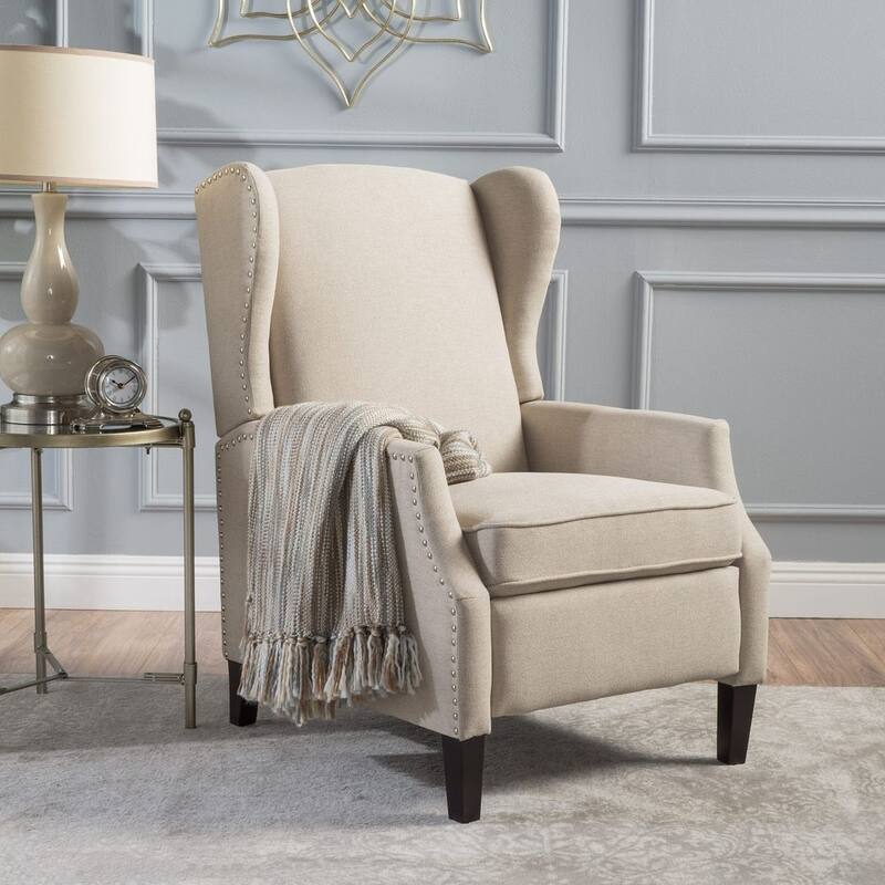 Traditional Fabric Recliner Chairs with Studded Border by Christopher Knight Home -  Wheat