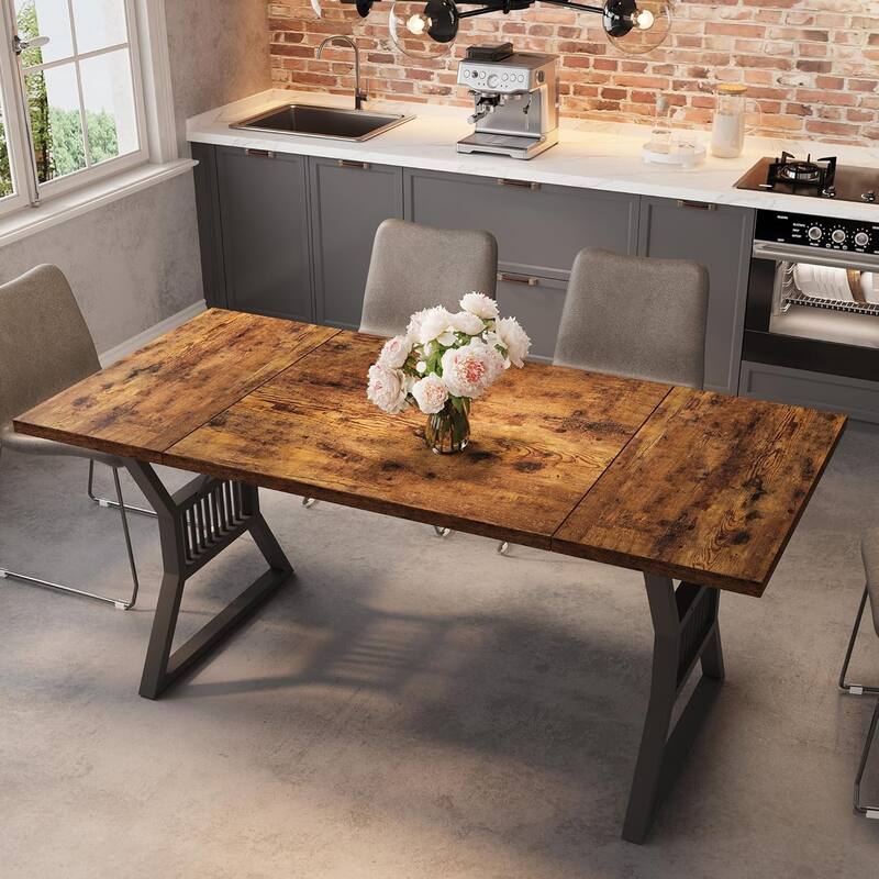 70.8" Farmhouse Dining Table for 6–8, Rectangular Wood Kitchen Table with Waterproof Top & Metal Legs for Dining Room