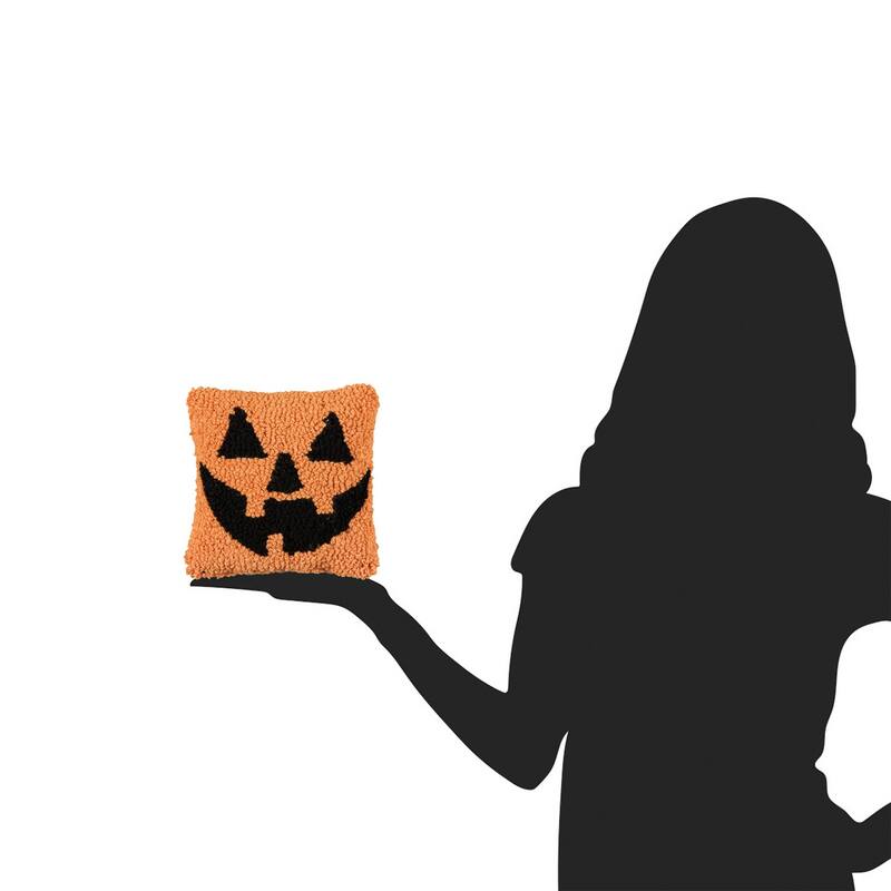 8" x 8" Jack-O-Lantern Petite Hooked Halloween Throw Pillow
