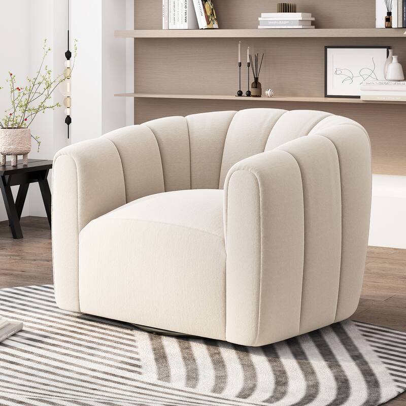 Monroe Indoor Modern Swivel Club Chair by Christopher Knight Home - Textured Boucle White