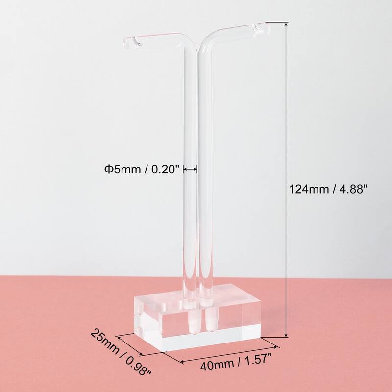 2Pcs Acrylic T Bar Earring Display Stand Jewelry Storage Rack, Clear - 5"