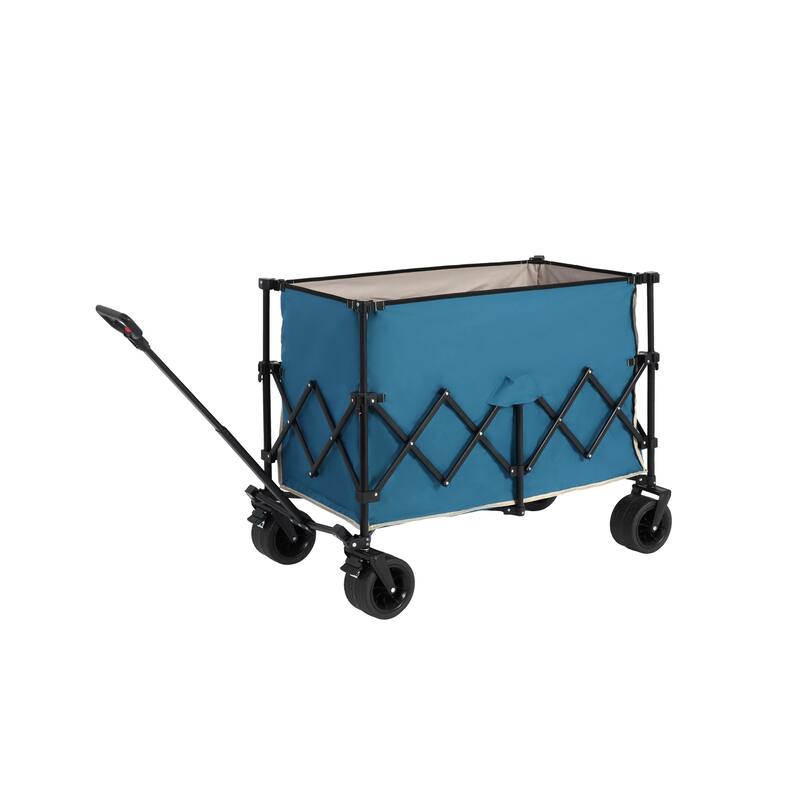 220lbs Weight Capacity Heavy Duty 300L Folding Utility Foldable Extended Wagon with All-Terrain Beach Wheels & Drink Holders - Blue