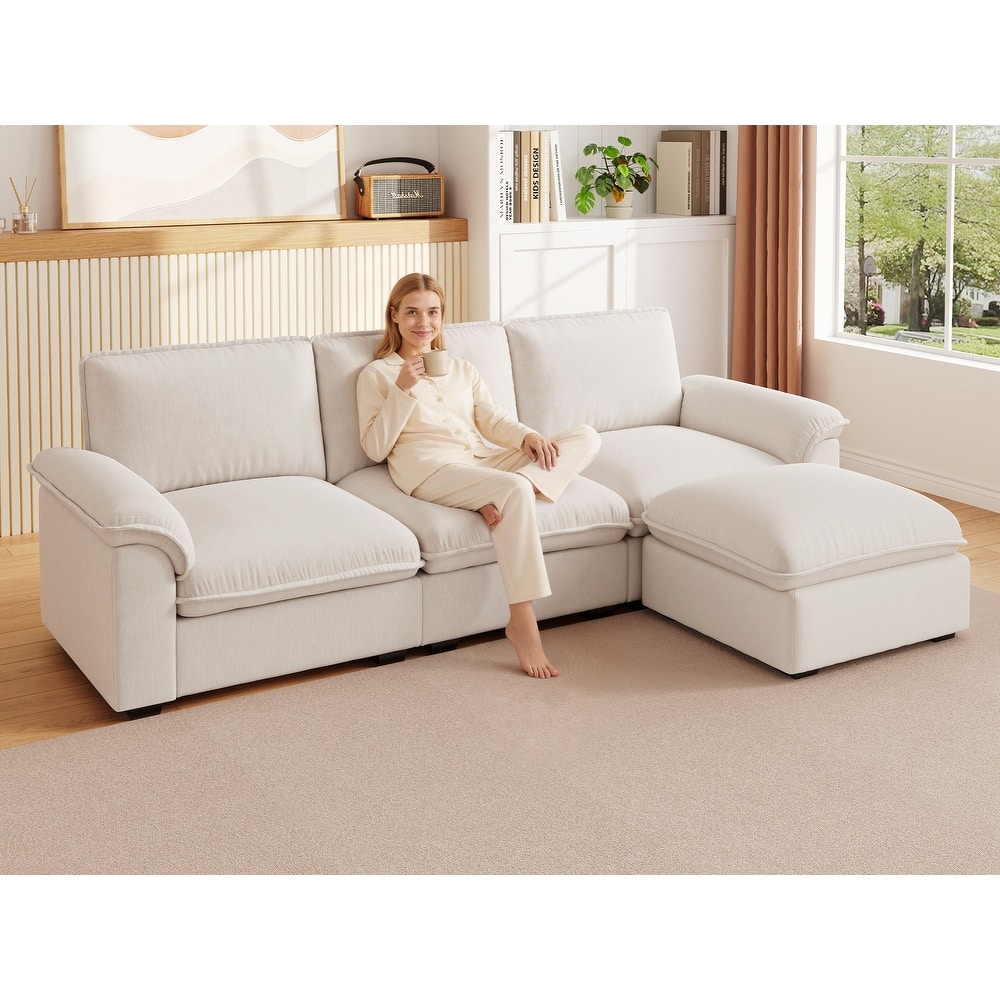 102" L-Shaped Chenille Sectional Sofa with Movable Ottoman