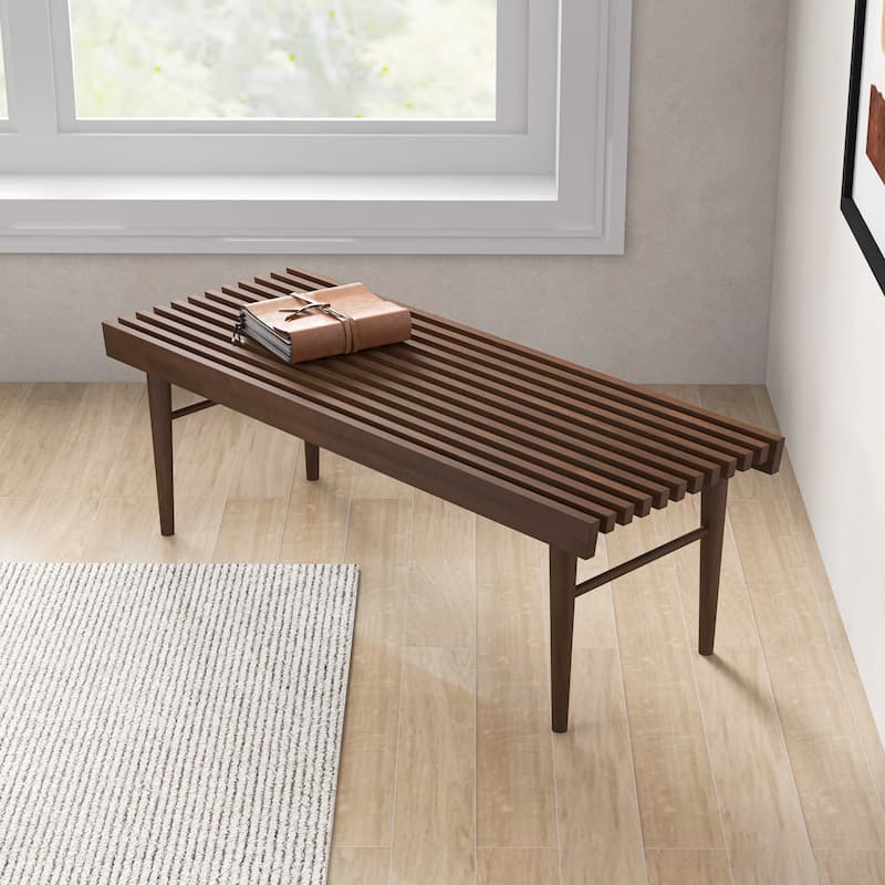 GDFStudio - Mia Mid-Century Modern 47.2" Wide Solid Wood Bench with Natural Walnut Stain Finish - 47.2"W
