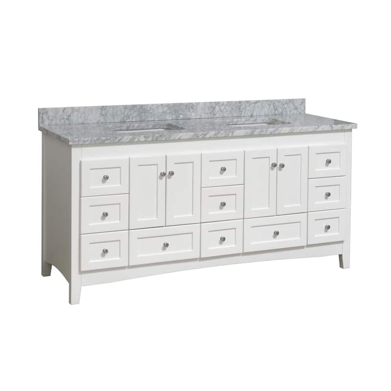 KitchenBathCollection Abbey 72" Double Bathroom Vanity with Carrara Marble Top