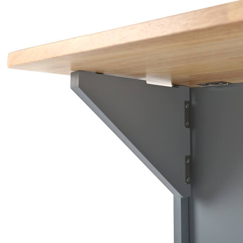 39.80'' Rubber wood Kitchen Island with Power Outlet, Drop Leaf, Adjustable Shelf and 2 Drawers - 39.8'' x 29.33'' x 33.7''