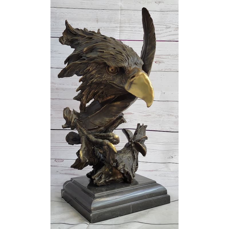 Abstract Eagle Bust W/ Talon And Feather Bronze Statue Sculpture Decor 15 Inches X 11 Inches
