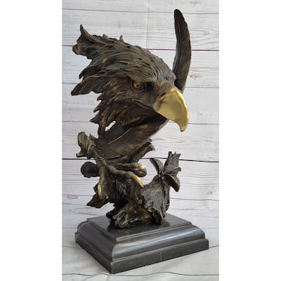 Abstract Eagle Bust W/ Talon And Feather Bronze Statue Sculpture Decor 15 Inches X 11 Inches