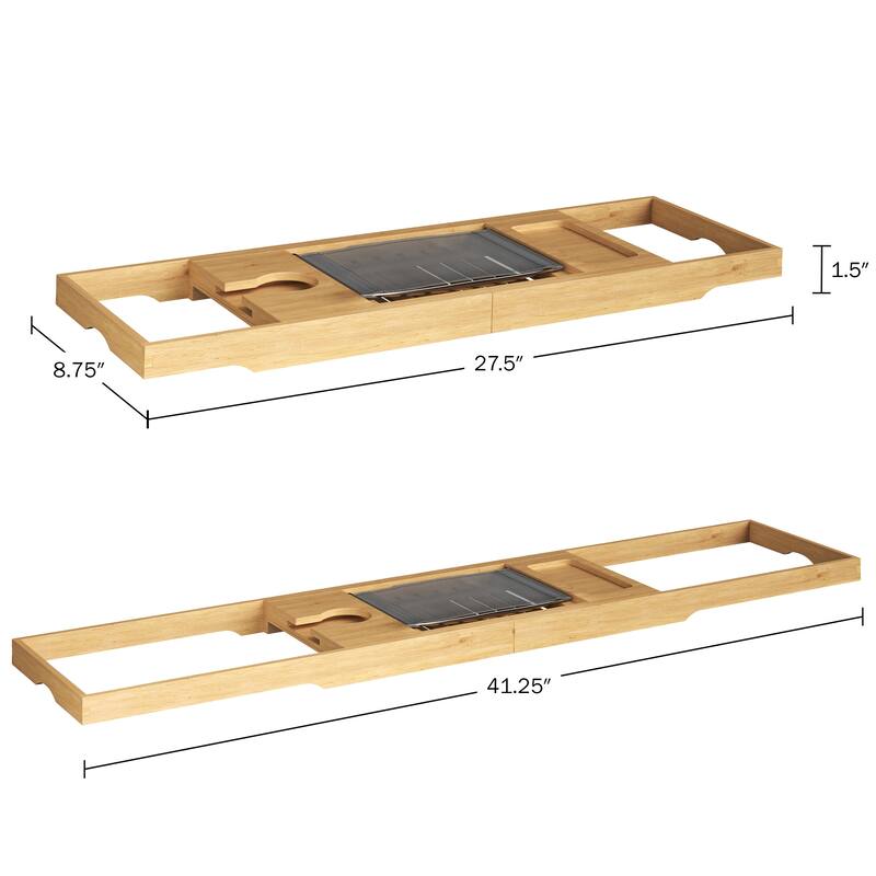 Bamboo Bathtub Tray - Wood Bath Caddy with Extended Sides for Bath Accessories by Home-Complete (Natural)